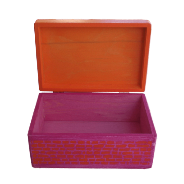 Ξύλινο χειροποίητο "our love story" memory box - Κόκκινο/Πορτοκαλί- 30*20*13,5εκ. - 5