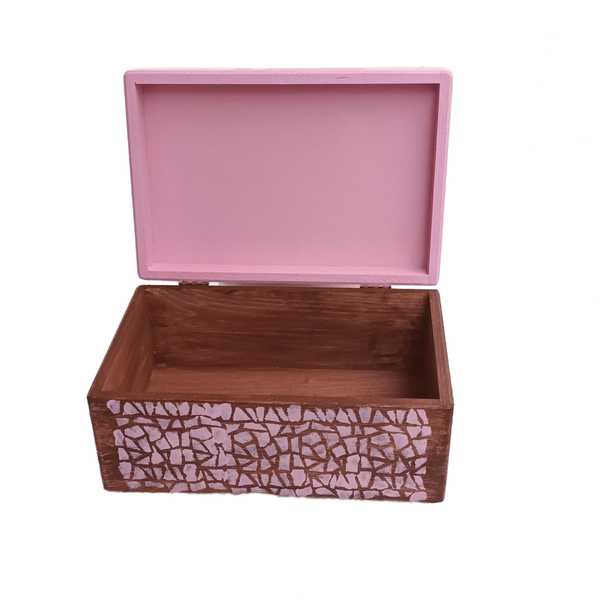 Ξύλινο χειροποίητο Memory Box της παρέας μας - Καφέ/ Ροζ- 30*20*13,5εκ. - 5