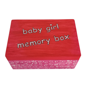 Ξύλινο χειροποίητο Baby Girl Memory Box - Φούξια/Κόκκινο- 30*20*13,5εκ.