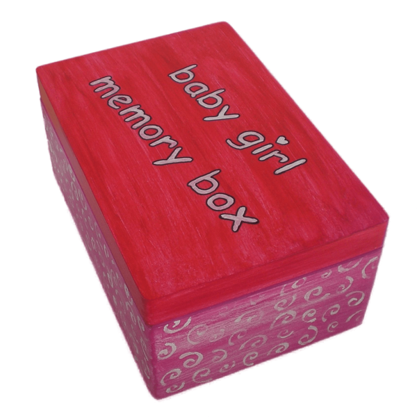 Ξύλινο χειροποίητο Baby Girl Memory Box - Φούξια/Κόκκινο- 30*20*13,5εκ. - 4