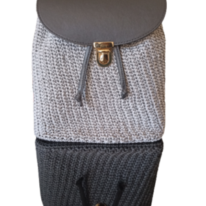 Χειροποίητο πλεκτό σακίδιο πλάτης (backpack) γκρι και μαυρο 26X14X28 - νήμα, πουγκί, πλάτης, all day, πλεκτές τσάντες