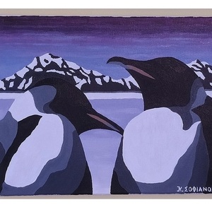 "THE PENGUINS" acrylic/canvas 35X45 - πίνακες ζωγραφικής