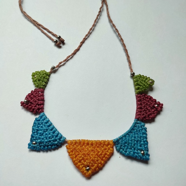Macrame multicolour Necklace, Πολύχρωμο μακραμέ κολιέ. - ύφασμα, μακραμέ, κοντά, boho
