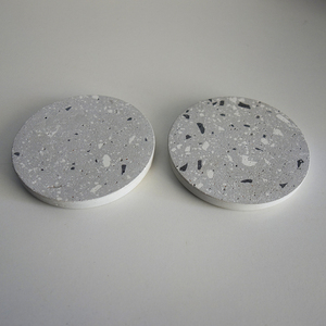 Σετ 2 τσιμεντένια Σουβέρ TERRAZZOΦ9,5cm - (LIGHT GREY -ανθρακί - λευκό ) - τσιμέντο, σετ δώρου, πιατάκια & δίσκοι - 2