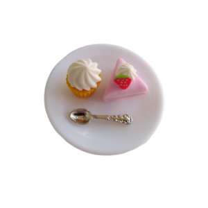 Δαχτυλίδι πάστα φράουλα με cupcake βανίλια με πολυμερικό πηλό / μεσαίο / μεταλλική βάση / αυξομειούμενο / Twice Treasured - πηλός, cute, γλυκά, αυξομειούμενα - 2