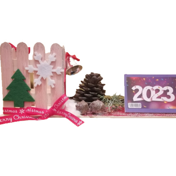 Μολυβοθήκη με ημερολόγιο και διακοσμητικό κουκουνάρι - ξύλο, διακοσμητικά, χιονονιφάδα, κουκουνάρι, δέντρο - 2