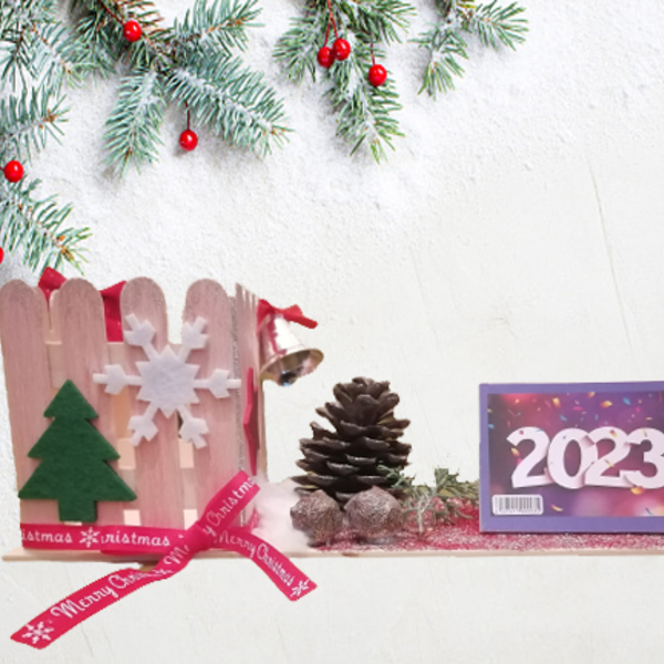 Μολυβοθήκη με ημερολόγιο και διακοσμητικό κουκουνάρι - ξύλο, διακοσμητικά, χιονονιφάδα, κουκουνάρι, δέντρο - 3