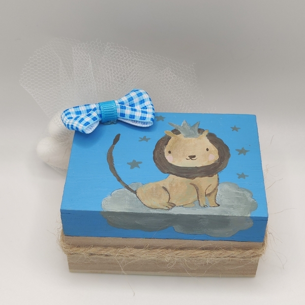 Μπομπονιέρα βάπτισης ξύλινο κουτάκι λιοντάρι - βάπτισης - 3