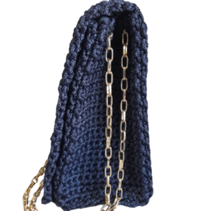 DARK BLUE WAFFLE SMALL SHOULDER BAG - νήμα, ώμου, all day, πλεκτές τσάντες, μικρές - 3