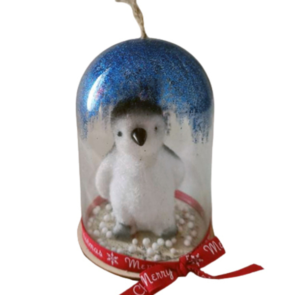 Χριστουγεννιάτικο διακοσμητικό στολίδι με πιγκουίνο - ξύλο, plexi glass, διακοσμητικά, χιονονιφάδα, δέντρο