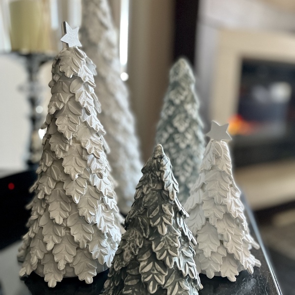 Χριστουγεννιάτικα χειροποιητα δέντρα στολισμένα με πηλο 27εκ και 21 - vintage, πηλός, μαμά, διακοσμητικά, δέντρο - 4