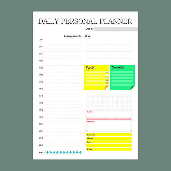 ΠΙΝΑΚΑΣ ΚΑΘΗΜΕΡΙΝΗΣ ΡΟΥΤΙΝΑΣ Α4 / DAILY PERSONAL PLANNER / DIGITAL FILE / ΨΗΦΙΑΚΟ ΑΡΧΕΙΟ - φύλλα εργασίας