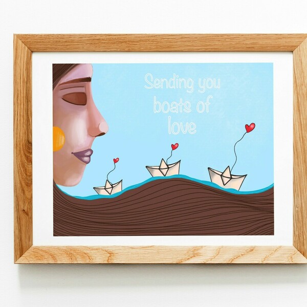 Boats of love art print σε χαρτί ( 30x 40 cm) - εκτύπωση, αφίσες, σχέδια ζωγραφικής
