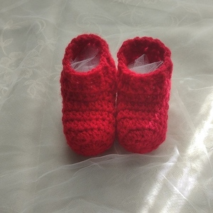 Χειροποίητα Πλεκτά βρεφικά κόκκινα καλτσάκια για αγόρι ή κορίτσι 6-9 μηνών - κορίτσι, αγόρι, 6-9 μηνών, δώρα για μωρά, βρεφικά ρούχα - 3