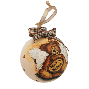 Χριστουγεννιάτικη μπάλα ζωγραφισμένη στο χέρι μπεζ (αρκουδάκι)80mm - γυαλί, ζωγραφισμένα στο χέρι, αρκουδάκι, στολίδια, μπάλες - 2