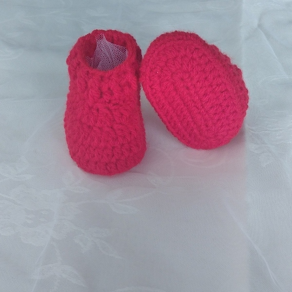 Πλεκτά κόκκινα παπουτσάκια αγκαλιάς (0-3μηνων) - δώρο για νεογέννητο - Black Friday, δώρα για μωρά, αγκαλιάς - 3