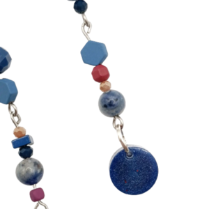 Autumn blue earrings με ημιπολύτιμες χάντρες - μπλε - γυαλί, αιματίτης, ατσάλι, boho, κρεμαστά