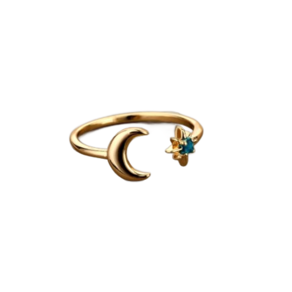 Celestian Luminous| δαχτυλίδι απο ατσάλι χρύσο χρώμα αστέρι - φεγγάρι - φεγγάρι, ατσάλι, αυξομειούμενα, φθηνά - 3