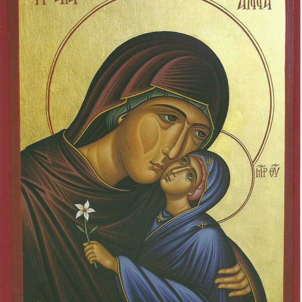 Ξύλινη χειροποίητη εικόνα της αγίας Άννας με την Παναγία 22*28 εκ. - πίνακες & κάδρα