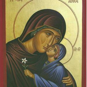 Ξύλινη χειροποίητη εικόνα της αγίας Άννας με την Παναγία 22*28 εκ. - πίνακες & κάδρα, εικόνες αγίων