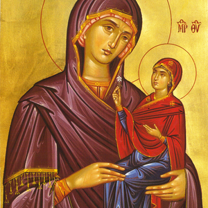Ξύλινη χειροποίητη εικόνα της αγίας Άννας με την Παναγία 22χ28 εκ. - πίνακες & κάδρα