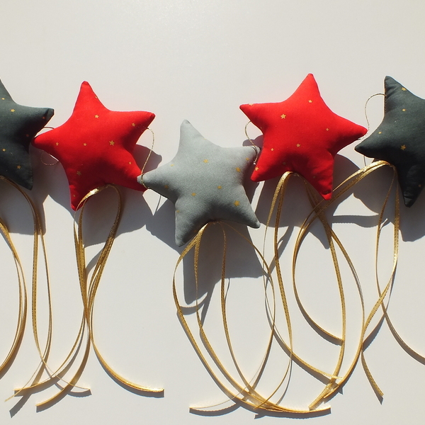 Χριστουγεννιάτικη Γιρλάντα με Υφασμάτινα Αστεράκια - ύφασμα, αστέρι, party, διακοσμητικά, χριστούγεννα - 3