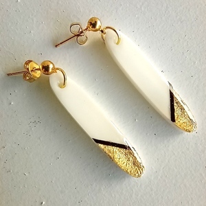 Σκουλαρίκια ρητίνης λευκό και χρυσό - πλαστικό, κρεμαστά, δώρα γενεθλίων, καρφάκι, δώρα για γυναίκες - 3