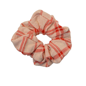 Βαμβακερό καρό Fluffy Scrunchie - μαλλί, ύφασμα, καρό, λαστιχάκια μαλλιών