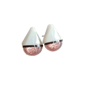 Σκουλαρίκια ρητίνης μικρά καρφωτα σε λευκό και ροζ - πλαστικό, δάκρυ, καρφωτά, μικρά, δώρα για γυναίκες