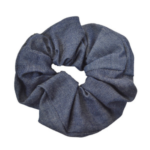 Denim Fluffy Scrunchie - μαλλί, ύφασμα, λαστιχάκια μαλλιών