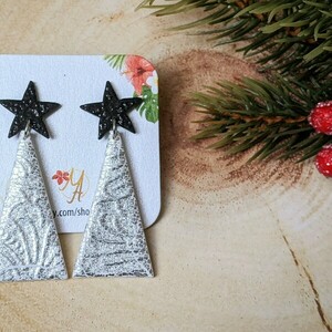 Christmas Tree Earrings 2, Polymer Clay Earrings, Χριστουγεννιάτικα σκουλαρίκια - πηλός, ατσάλι, κρεμαστά - 4