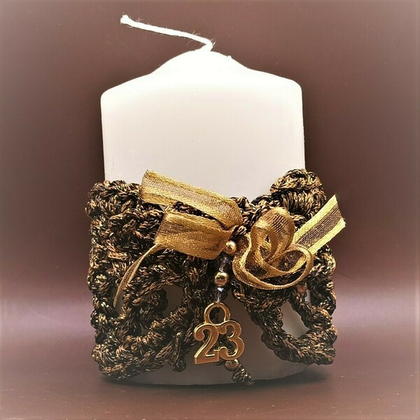 Κερί κύλινδρος διακοσμημένος με μεταλλόνημα/χρυσοκλωστή - νήμα, χριστουγεννιάτικα δώρα, δώρα για γυναίκες, κεριά & κηροπήγια, φθηνά - 2