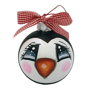 Χρισστουγεννιάτικη μπάλα ζωγραφισμένη στο χέρι πιγκουίνος 80mm - γυαλί, δώρο, στολίδια, μπάλες