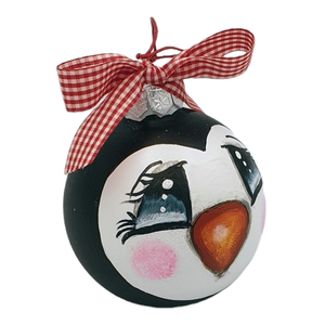 Χρισστουγεννιάτικη μπάλα ζωγραφισμένη στο χέρι πιγκουίνος 80mm - γυαλί, δώρο, στολίδια, μπάλες - 2