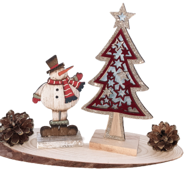 Ξύλινος διακοσμητικός κορμός Snowman - ξύλο, διακοσμητικά, δέντρο