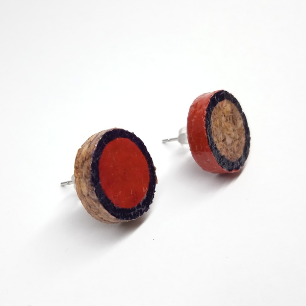 Καρφωτά σκουλαρίκια από φελλό (PR8) - ξύλο, χάντρες, καρφωτά, μικρά, καρφάκι