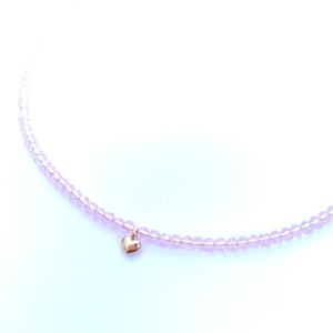 Κολιέ καρδούλα με ροζ κρυσταλλάκια - charms, επιχρυσωμένα, καρδιά, χάντρες, κοντά - 2