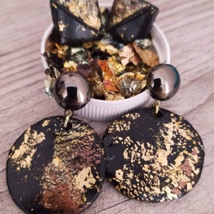 Σκουλαρίκια από πηλό με φύλλα χρυσού - πηλός, καρφωτά, μεγάλα, καρφάκι - 2