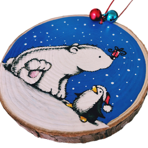 Χριστουγεννιάτικο ξύλινο διακοσμητικό στολίδι 9 εκ. ζωγραφισμένο στο χέρι. - ξύλο, ζωγραφισμένα στο χέρι, στολίδια - 2