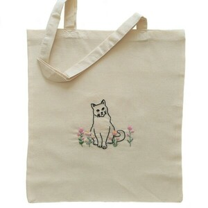 Κεντημένη πάνινη τσάντα "γάτα" - 37x41 εκ. - ύφασμα, ώμου, all day, πάνινες τσάντες, φθηνές