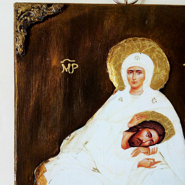 Παναγία Και Ιησούς Χριστός Χειροποίητη Εικόνα Σε Ξύλο 20x30cm - πίνακες & κάδρα, πίνακες ζωγραφικής, εικόνες αγίων - 2