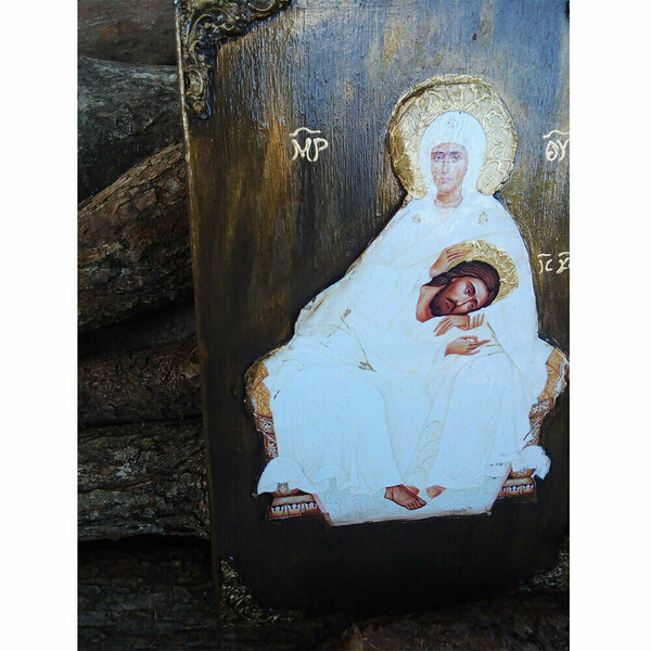 Παναγία Και Ιησούς Χριστός Χειροποίητη Εικόνα Σε Ξύλο 20x30cm - πίνακες & κάδρα, πίνακες ζωγραφικής, εικόνες αγίων - 4