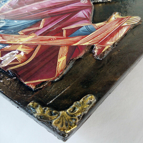 Αγία Ζώνη της Παναγίας Χειροποίητη Εικόνα Σε Ξύλο 18x19cm - πίνακες & κάδρα, πίνακες ζωγραφικής - 4