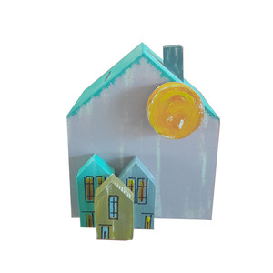 Κουμπαράς ξύλινος χειροοίητος Σπίτια με ήλιο 12x14x8 Πολύχρωμο Καπαδάκης - ζωγραφισμένα στο χέρι, χειροποίητα, κουμπαράδες, ιδεά για δώρο, ξύλινα διακοσμητικά