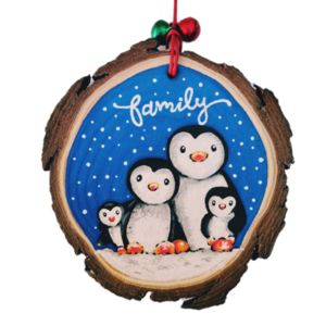 Χριστουγεννιάτικο προσωποποιημένο ξύλινο στολίδι 9 εκ. - Οικογένεια πιγκουίνων - ξύλο, μαμά, μπαμπάς, στολίδια, προσωποποιημένα