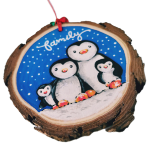 Χριστουγεννιάτικο προσωποποιημένο ξύλινο στολίδι 9 εκ. - Οικογένεια πιγκουίνων - ξύλο, μαμά, μπαμπάς, στολίδια, προσωποποιημένα - 2