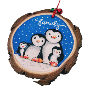 Χριστουγεννιάτικο προσωποποιημένο ξύλινο στολίδι 9 εκ. - Οικογένεια πιγκουίνων - ξύλο, μαμά, μπαμπάς, στολίδια, προσωποποιημένα - 3