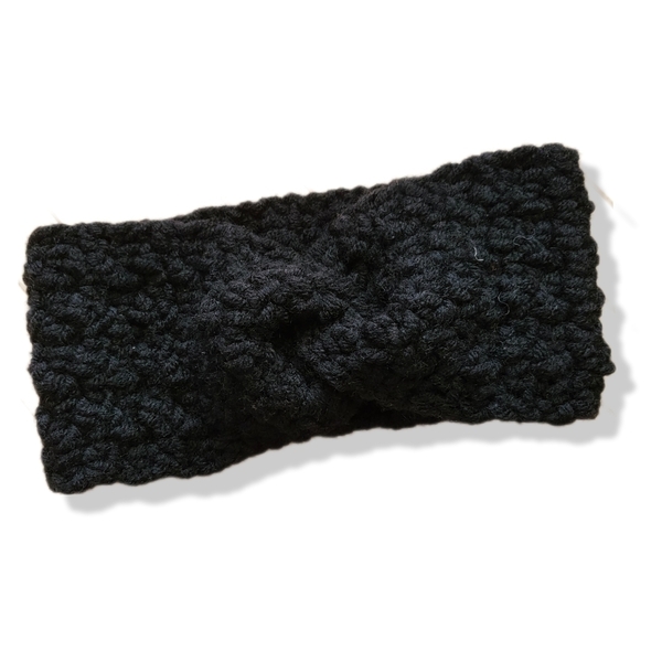 Πλεκτή κορδέλα-μαύρο - μαλλί, νήμα, crochet, headbands