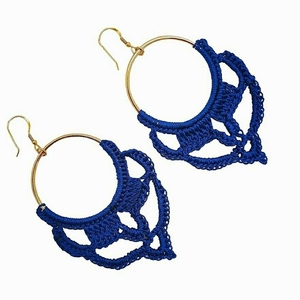 Πλεκτα μπλε σκουλαρίκια σε vintage στυλ !!! - επιχρυσωμένα, ασήμι 925, κρεμαστά, γάντζος, πλεκτά