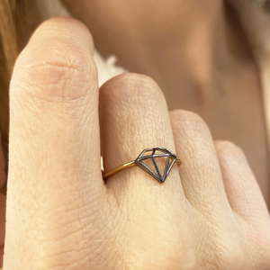 Minimal δακτυλίδι με σχέδιο διαμάντι. Ασήμι 925, Επίχρυσο. One Size - επιχρυσωμένα, ασήμι 925, γεωμετρικά σχέδια, βεράκια, αυξομειούμενα - 2